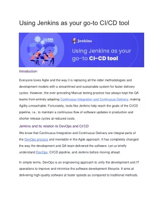 using jenkins as your go to ci cd tool