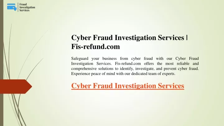 cyber fraud investigation services fis refund