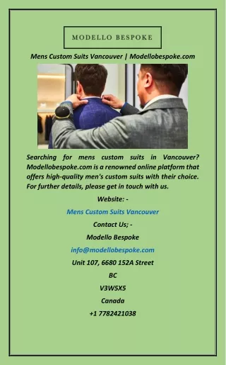 Mens Custom Suits Vancouver  Modellobespoke