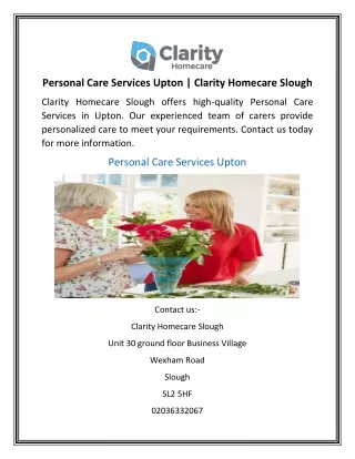Personal Care Services Upton | Clarity Homecare Slough