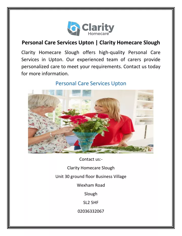 personal care services upton clarity homecare