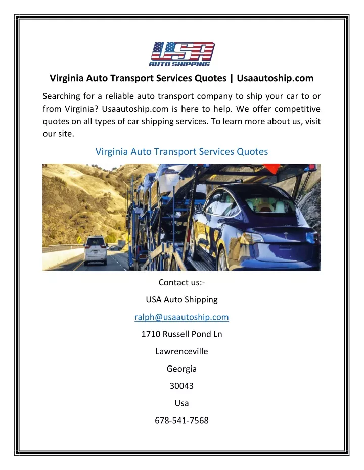 virginia auto transport services quotes