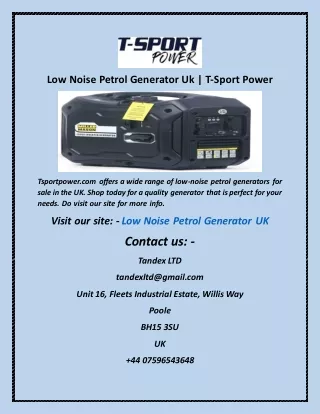 Low Noise Petrol Generator Uk  T Sport Power