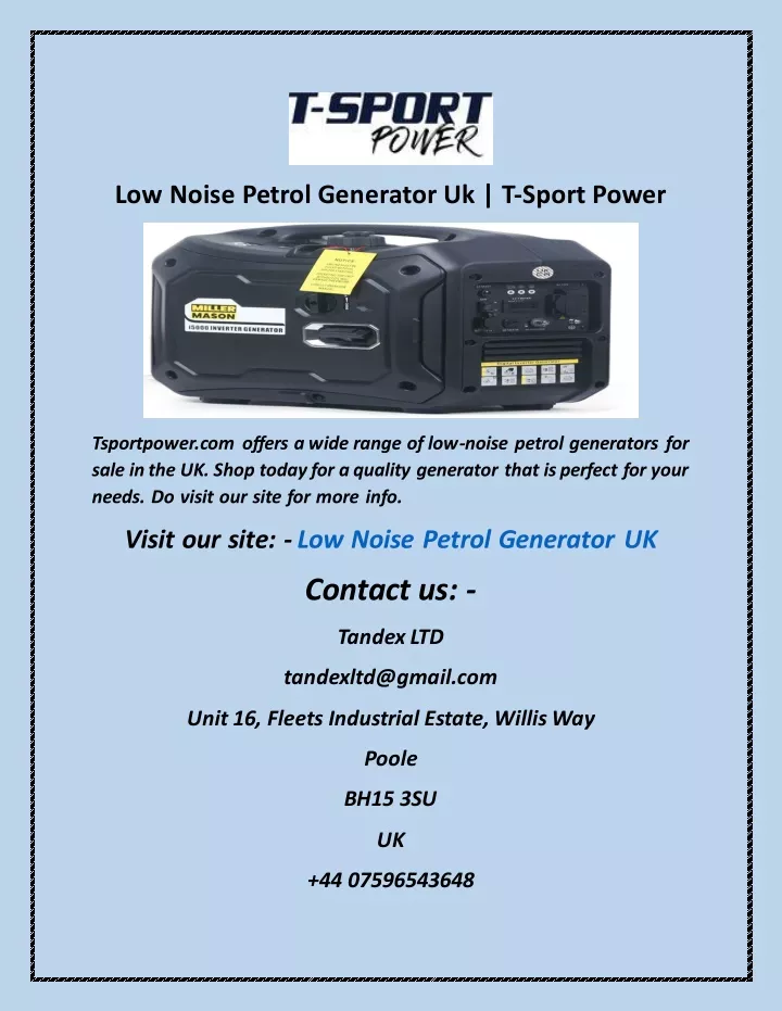 low noise petrol generator uk t sport power