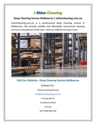 Deep Cleaning Service Melbourne  Ishinecleaning.com.au