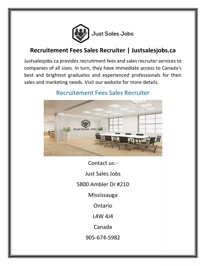 recruitement fees sales recruiter justsalesjobs ca