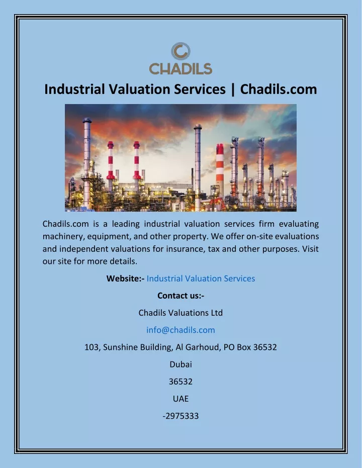 industrial valuation services chadils com