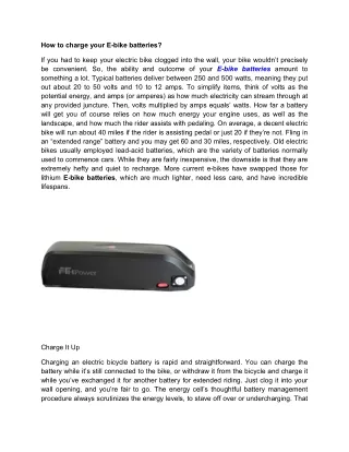 How to charge your E-bike batteries