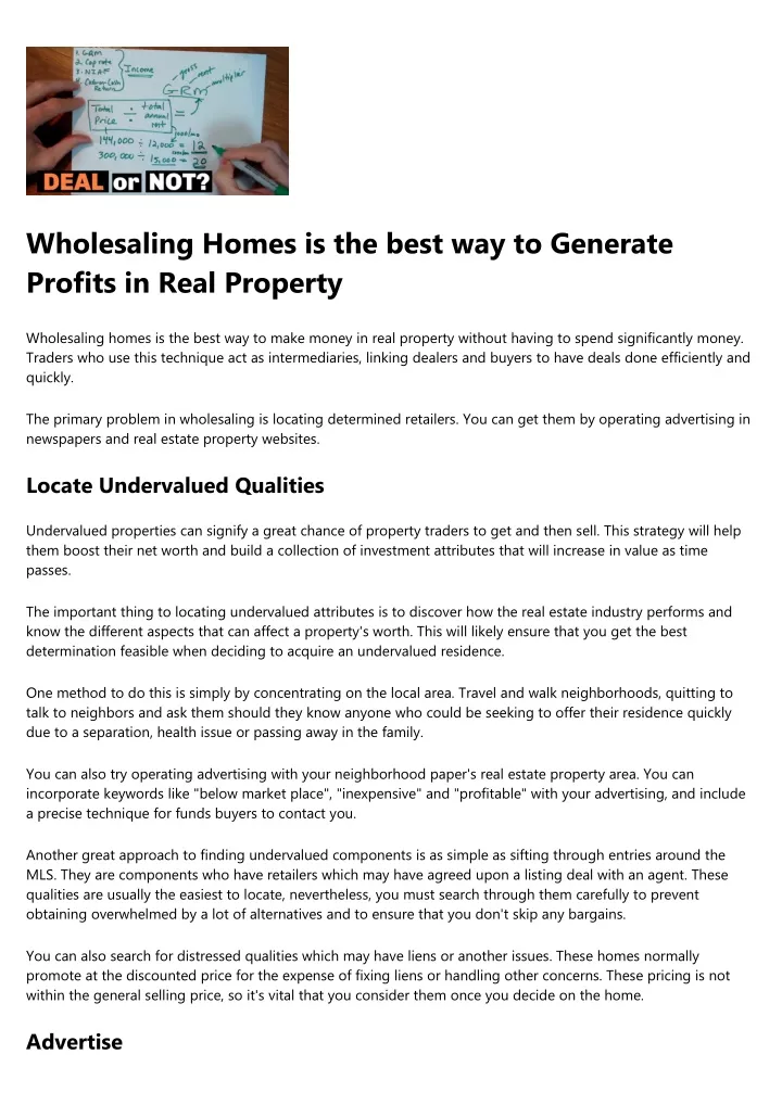 wholesaling homes is the best way to generate