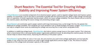 Shunt Reactors: The Essential Tool for Ensuring Voltage Stability and Improving