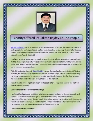 Charity Offered By Rakesh Rajdev To The People
