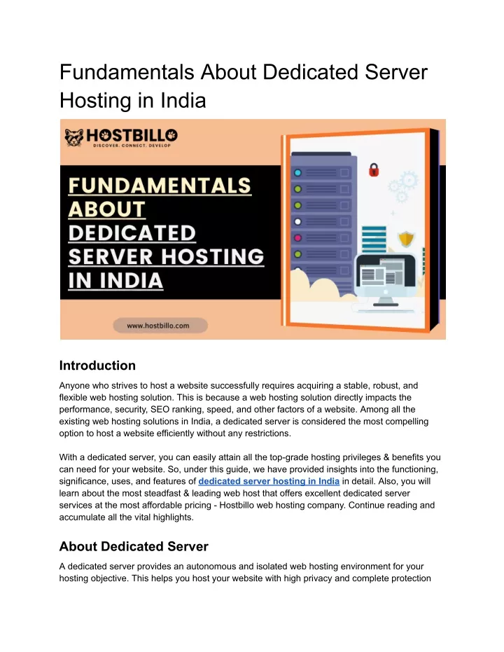 fundamentals about dedicated server hosting