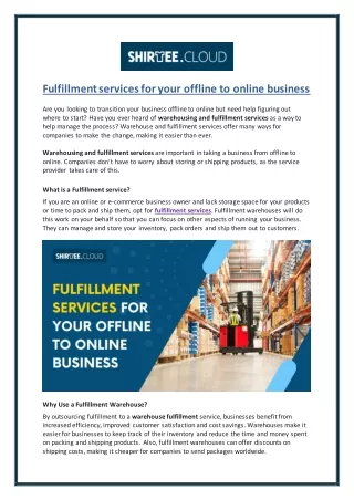 fulfillment services for your offline to online