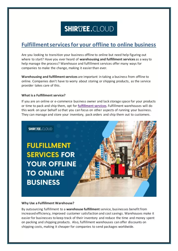 fulfillment services for your offline to online