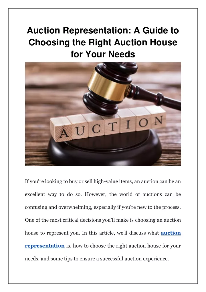 auction representation a guide to choosing