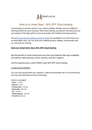 Host.co.in Great Deal _  30% OFF Cloud Hosting