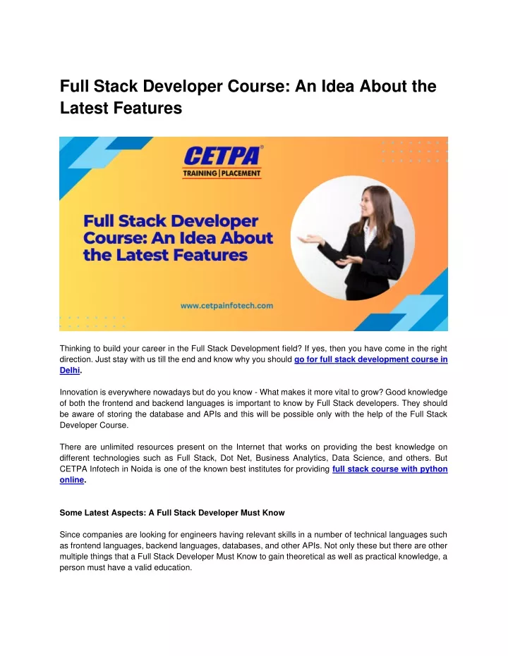 full stack developer course an idea about