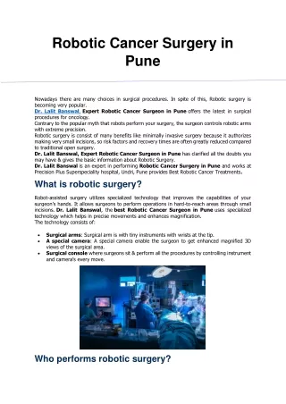 Robotic Cancer Surgery in Pune