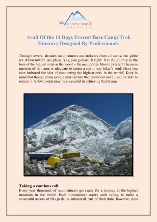 Avail Of the 14 Days Everest Base Camp Trek Itinerary Designed By Professionals
