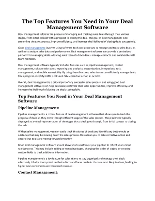 the top features you need in your deal management