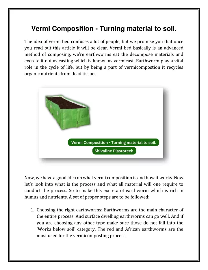 vermi composition turning material to soil