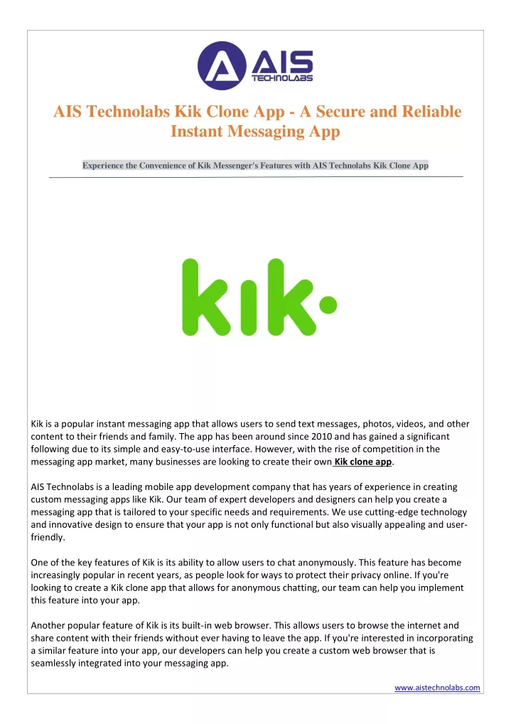 ais technolabs kik clone app a secure