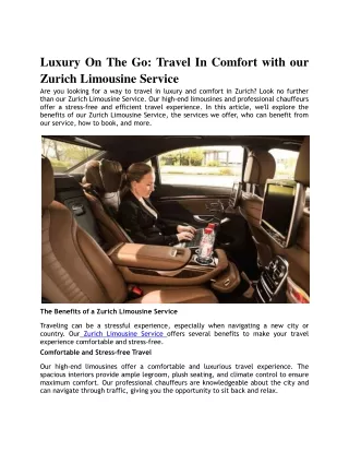 Luxury On The Go: Travel In Comfort with our Zurich Limousine Service