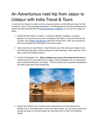 An Adventurous road trip from Jaipur to Udaipur with India Travel & Tours