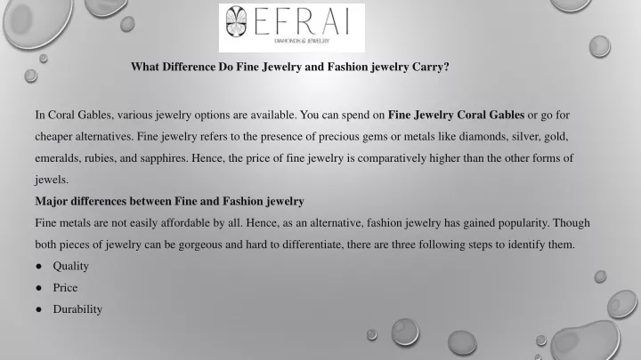 what difference do fine jewelry and fashion