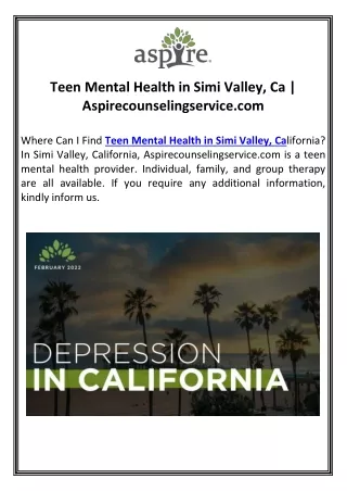 Teen Mental Health in Simi Valley, Ca | Aspirecounselingservice.com