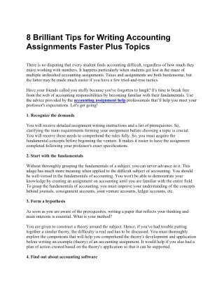 8 Brilliant Tips for Writing Accounting Assignments Faster Plus Topics