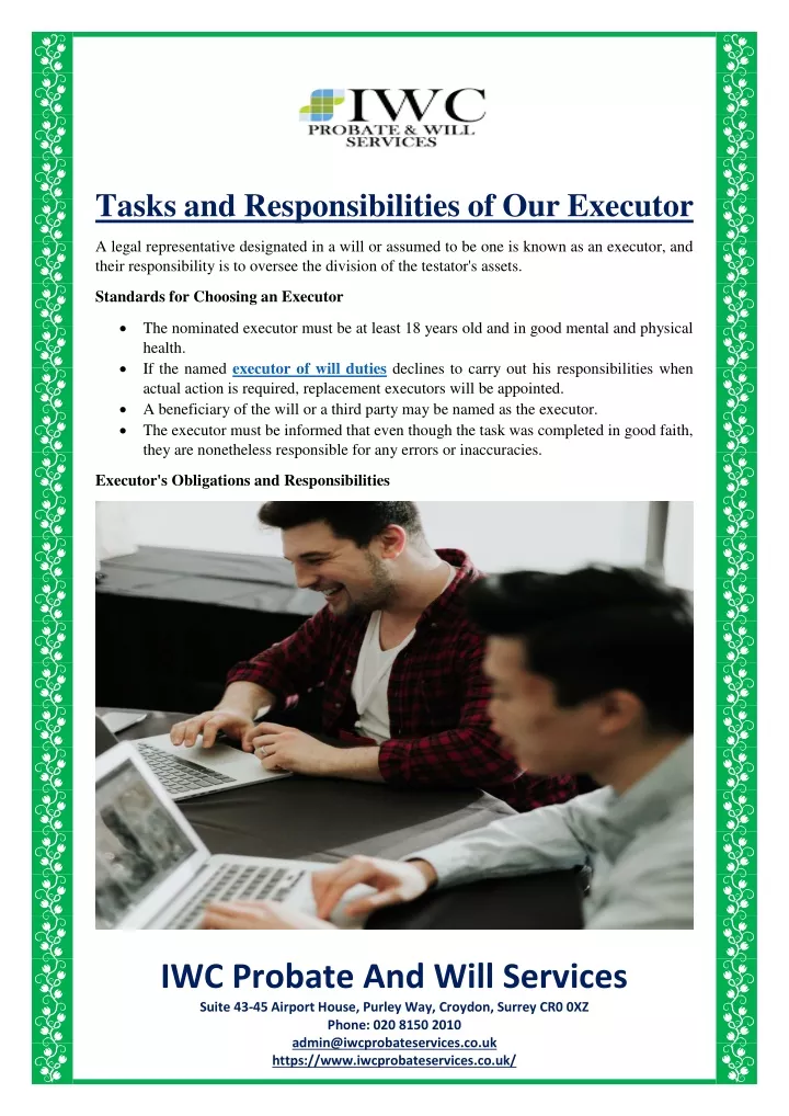 tasks and responsibilities of our executor