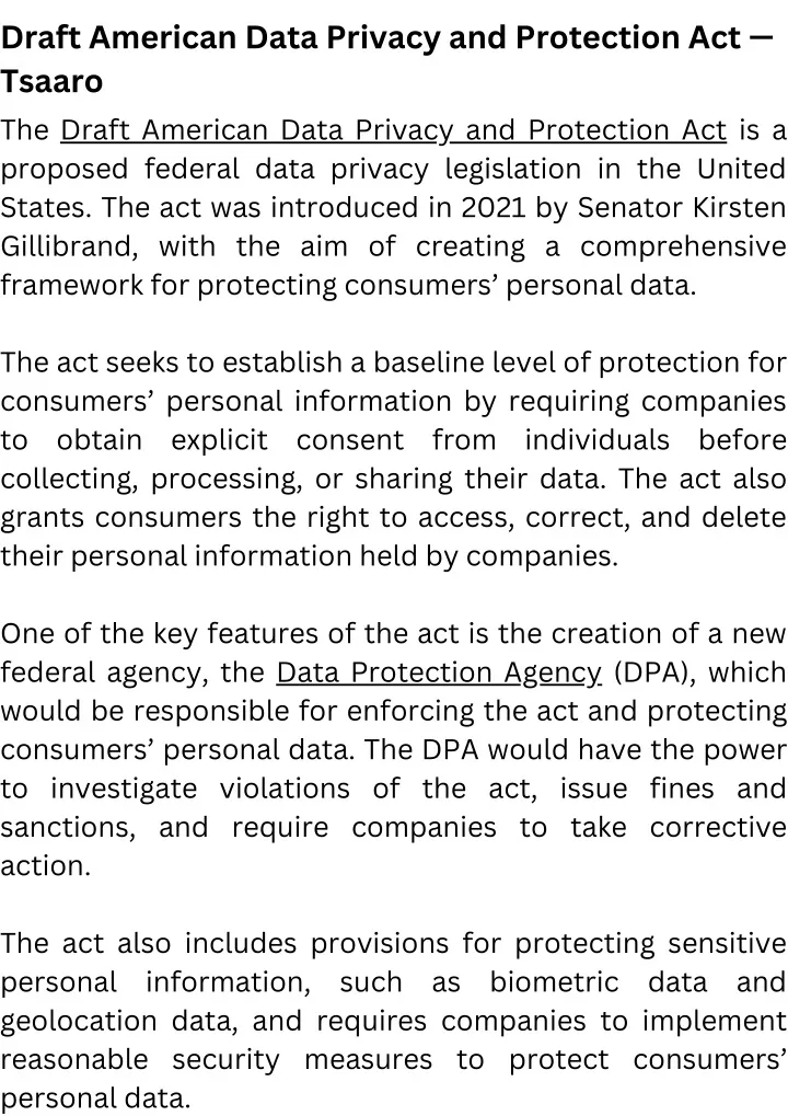 draft american data privacy and protection