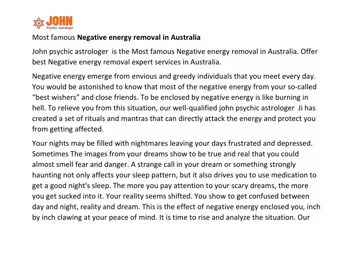 most famous negative energy removal in australia