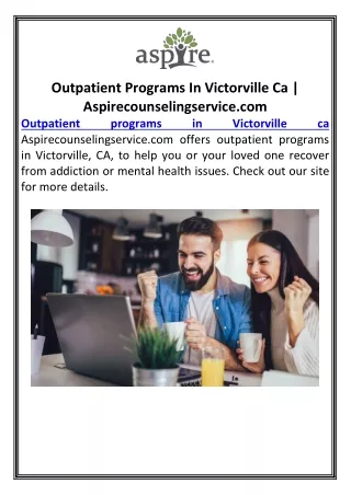 Outpatient Programs In Victorville Ca | Aspirecounselingservice.com