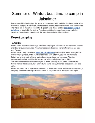 summer or winter best time to camp in jaisalmer