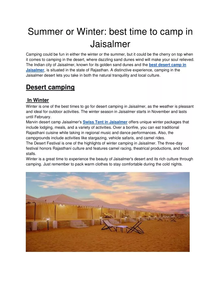 summer or winter best time to camp in jaisalmer