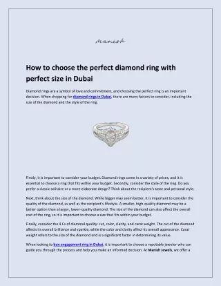 How to choose the perfect diamond ring with perfect size in Dubai