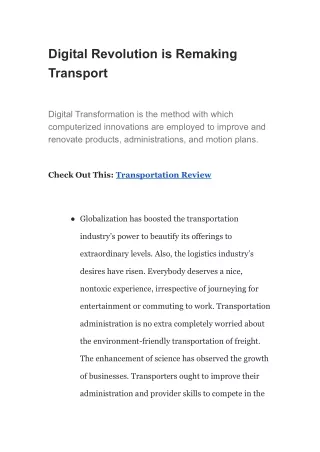 Digital Revolution is Remaking Transport
