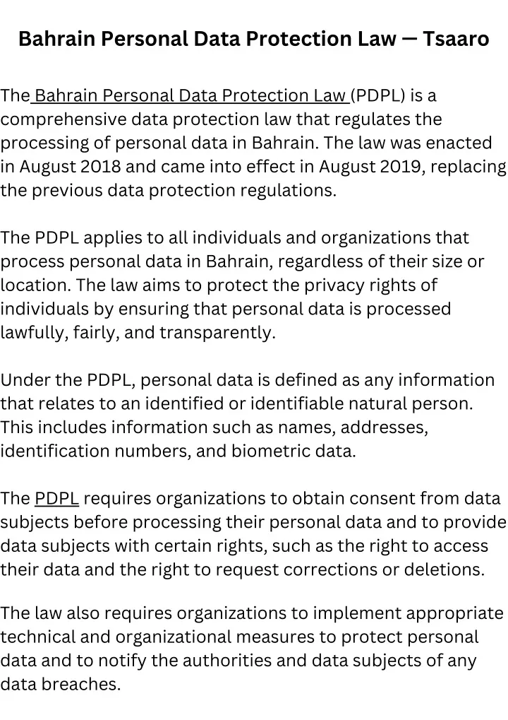 bahrain personal data protection law tsaaro