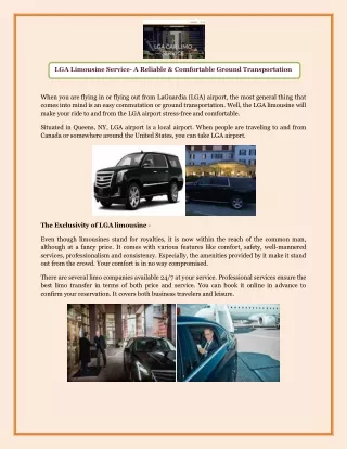 LGA Limousine Service- A Reliable & Comfortable Ground Transportation