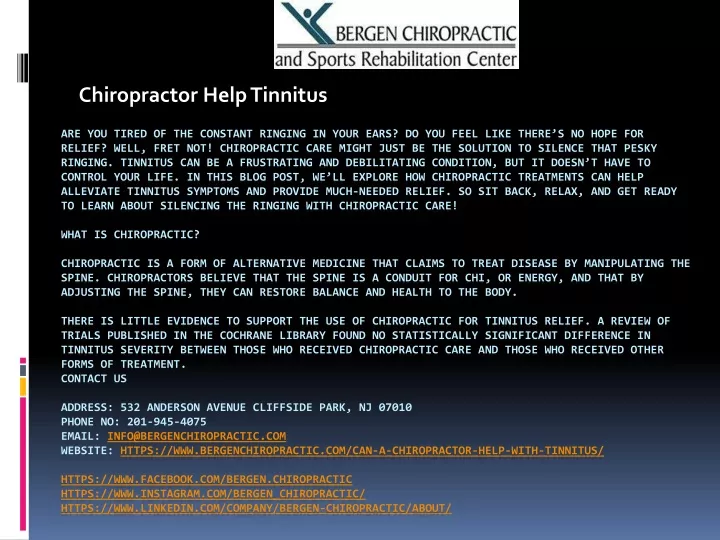 chiropractor help tinnitus