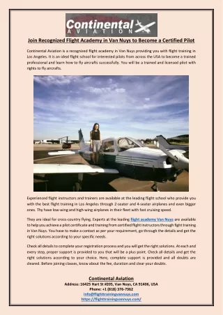 Join Recognized Flight Academy in Van Nuys to Become a Certified Pilot