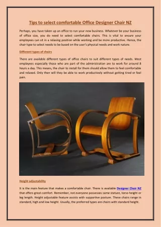 Tips to select comfortable Office Designer Chair NZ