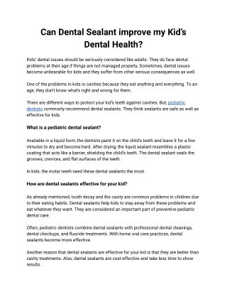 Can Dental Sealant improve my Kid’s Dental Health