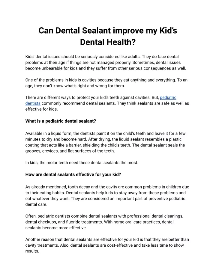 can dental sealant improve my kid s dental health
