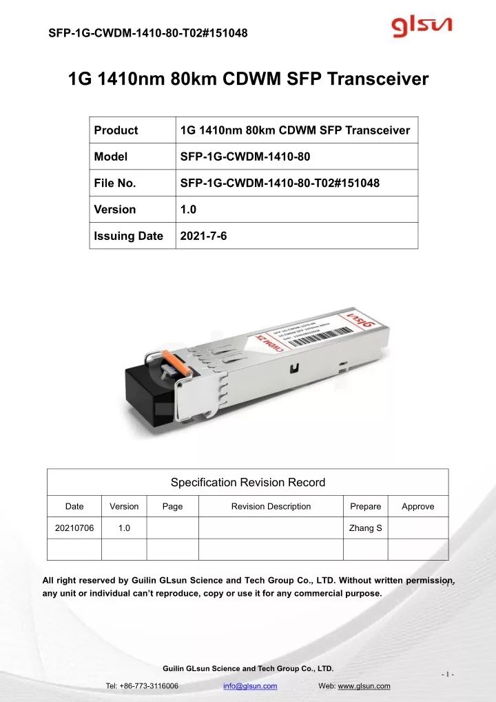 sfp 1g cwdm 1410 80 t02 151048