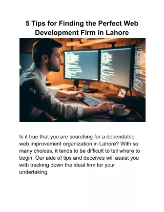5 Tips for Finding the Perfect Web Development Firm in Lahore
