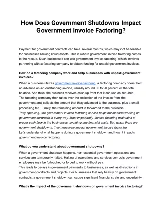 How Does Government Shutdowns Impact Government Invoice Factoring