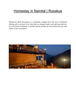 Homestay in Nainital | Rosakue